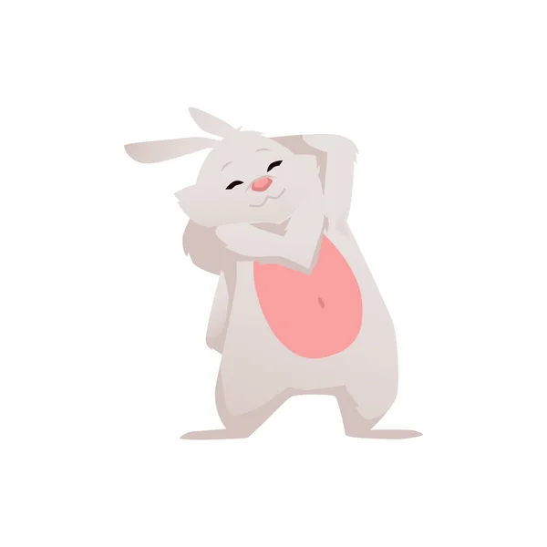 欢快的卡通兔 粉色的腹部扁平风格 向量图以白色背景隔离 可爱的兔子性格 设计元素 儿童动物形象 — 图库矢量图片