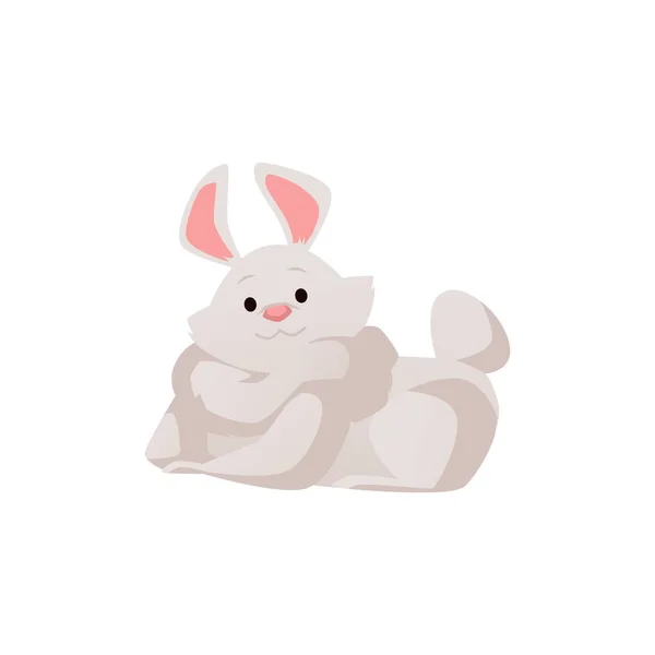 可爱的躺在卡通兔子平面风格 矢量图形孤立在白色背景 毛茸茸的兔子 长着粉红的耳朵和鼻子 卡片和海报的设计要素 — 图库矢量图片