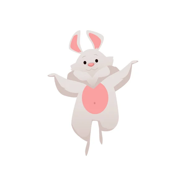 Cute Cartoon Rabbit Jumping White Background Flat Vector Illustration Smiling — Stock Vector