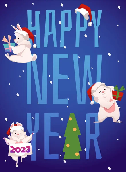 Nový Rok Karta Nebo Plakát Design Králičí Nebo Králičí Kreslené — Stockový vektor