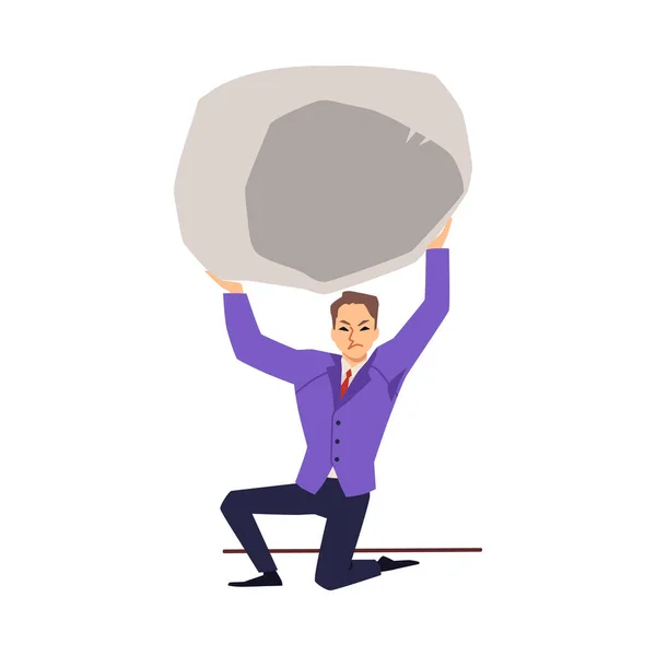 Man Holds Stone His Head Strong Energetic Man Pushing Stone — Stock Vector