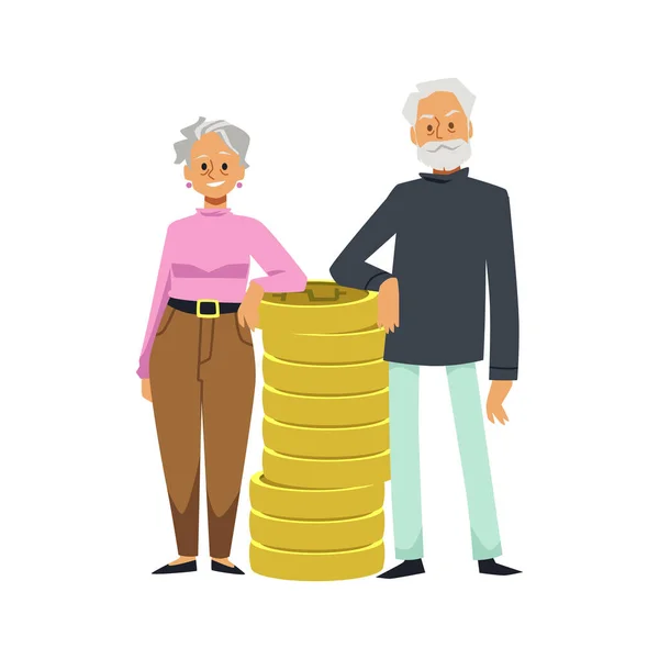 快乐的老人 有钱的祖父母 白色背景的矢量图 养恤基金投资于老年人的财务 退休人员关心自己的未来 — 图库矢量图片