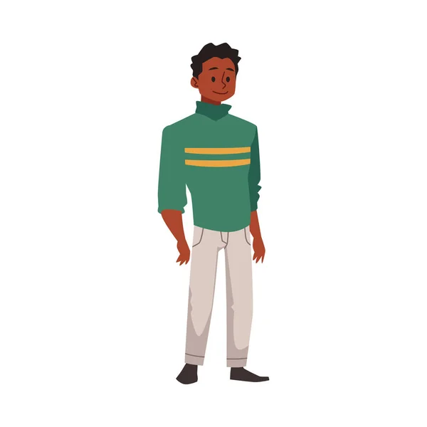 Afroameričan Mladý Pohledný Muž Stojící Celé Délce Ploché Vektorové Ilustrace — Stockový vektor