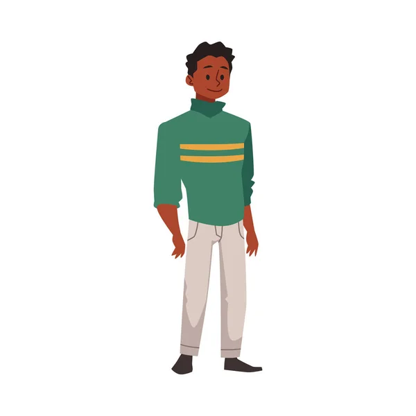 Hombre Guapo Joven Afroamericano Pie Cuerpo Entero Ilustración Vectorial Plana — Vector de stock