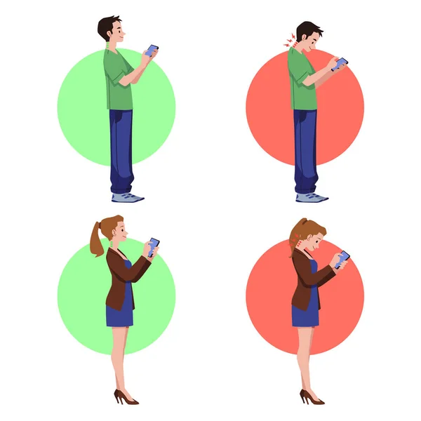 Posture Homme Femme Illustration Vectorielle Avec Téléphone Isolé Sur Fond — Image vectorielle