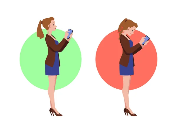Pose Frau Vektor Illustration Mit Telefon Isoliert Auf Weißem Hintergrund — Stockvektor