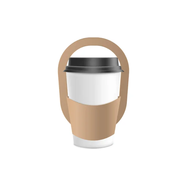 ベージュ 白を背景に1杯のコーヒー ベクトルフラットイラストの茶色のホルダー モックアップ テイクアウトドリンク用のパッケージテンプレート プラスチック製のマグカップ コーヒー 飲料容器を運ぶ — ストックベクタ