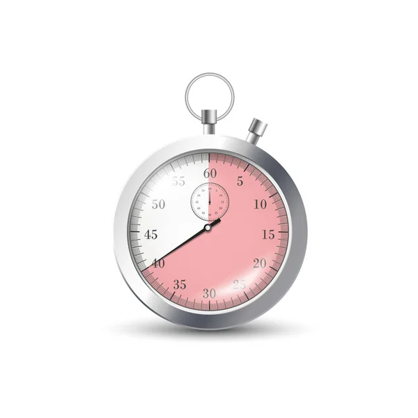 Metalen Stopwatch Vector Platte Illustratie Geïsoleerd Witte Achtergrond Klok Minuten — Stockvector