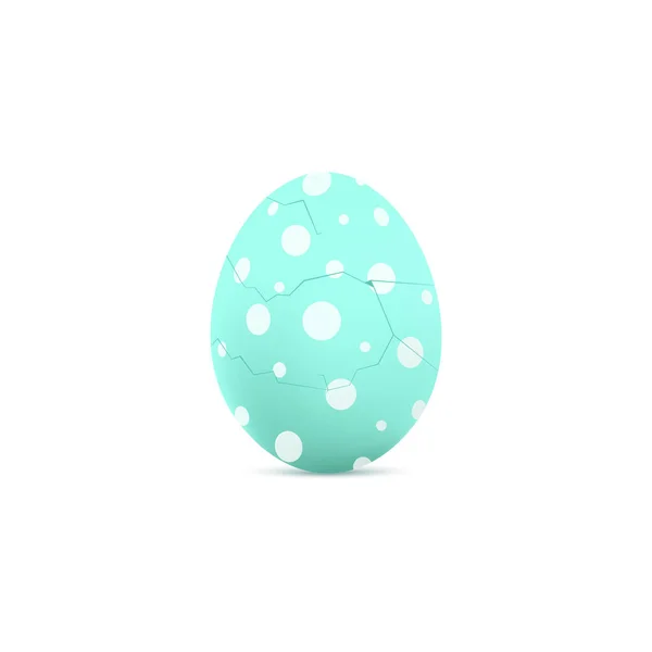 3Dベクトル図に亀裂を持つ卵 白い背景に斑点が孤立したターコイズの卵 幸せなイースターデザインのための装飾的なオブジェクトを持つ現実的な卵の殻 — ストックベクタ