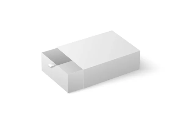 段ボールスライドボックスオープンテンプレート白い背景に隔離現実的なベクトルイラスト 小さなアイテムのための白い空白のスライドボックスコンテナまたは紙パッケージ — ストックベクタ