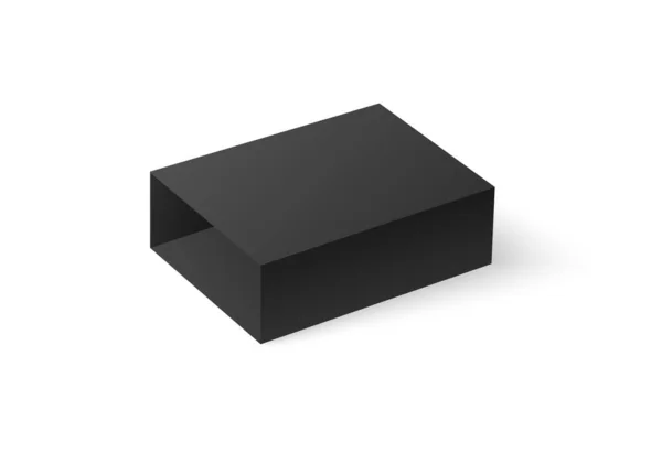 ブラックオープンボックススライダー モックアップ 白い背景ベクトルリアルなイラストのテンプレート ギフトパッケージテンプレート プレゼンテーションビューを開きます カートンまたは紙の引き出し 箱のスライド — ストックベクタ