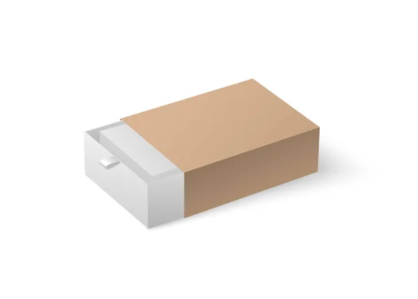 Beige Marrón Caja Abierta Deslizante Maqueta Plantilla Sobre Fondo Blanco — Vector de stock