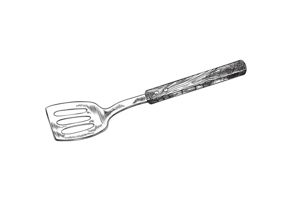 Hand Drawn Spatula Wooden Handle Frying Sketch Vector Illustration Isolated — Stock Vector