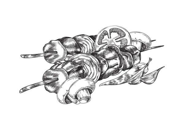 Line Art Grill Dla Ulotki Plakat Projekt Karty Wektor Monochromatyczna — Wektor stockowy