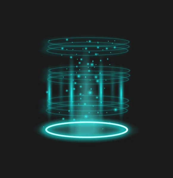 光沢のある円や火花 暗い背景に隔離された現実的な3Dベクトルイラストを持つ魔法のテレポートポータル ゲームデザインのためのホログラムポータル効果 将来の技術 — ストックベクタ