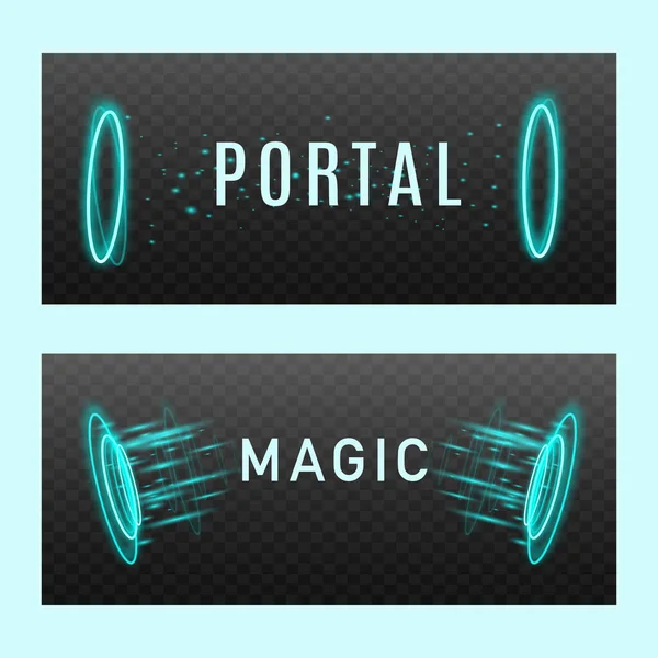 Círculos Portal Mágico Com Texto Meio Conjunto Banners Horizontais Ilustração —  Vetores de Stock