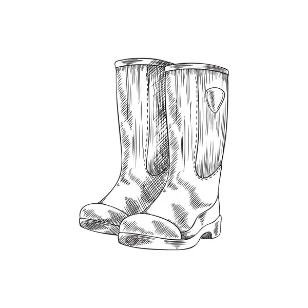 Wellies Paire Bottes Caoutchouc Wellington Illustration Vectorielle Croquis Dessinée Main — Image vectorielle