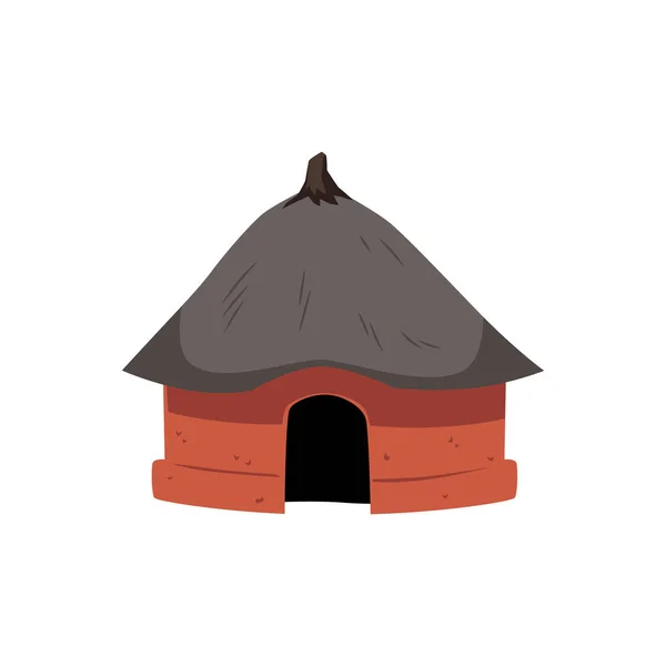 Cabana Vermelha Africana Com Telhado Palha Escuro Estilo Plano Ilustração — Vetor de Stock