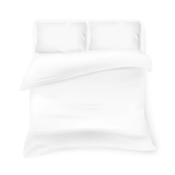 Ρεαλιστικό Λευκό Διπλό Κρεβάτι Mockup Διανυσματική Απεικόνιση Απομονώνονται Λευκό Φόντο — Διανυσματικό Αρχείο