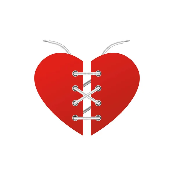 Форма Червоного Серця Схемою Зав Язування Шнурків Взуття Реалістична Векторна — стоковий вектор
