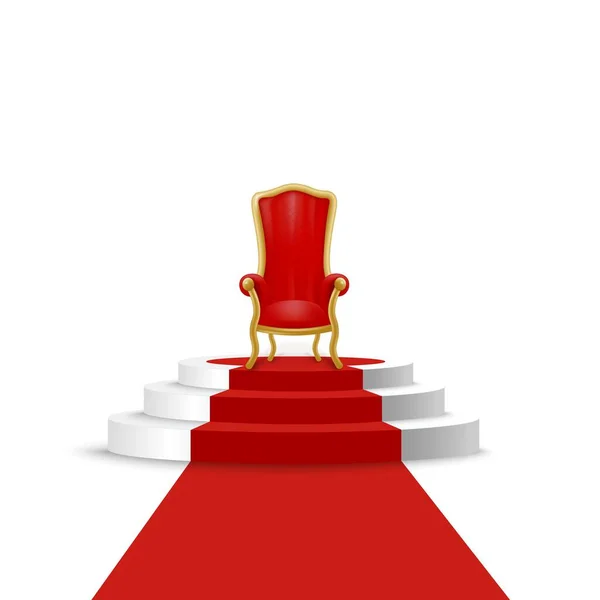 Βασιλικός Θρόνος Βάθρο Κόκκινο Βελούδινο Χαλί Ρεαλιστική Διανυσματική Απεικόνιση Που — Διανυσματικό Αρχείο