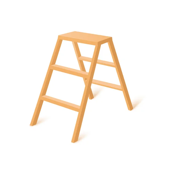 木制阶梯为家庭需要 现实的3D矢量图形孤立在白色背景 维修工程的手提式梯子 — 图库矢量图片