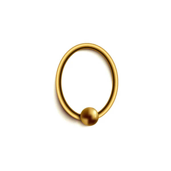 Golden Ring Piercing Smycken Med Boll Realistisk Vektor Illustration Isolerad — Stock vektor