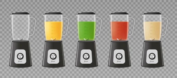 Juice Blender Blender Set Realistic Vector Illustrations Transparent Background Kitchen — Stockvector