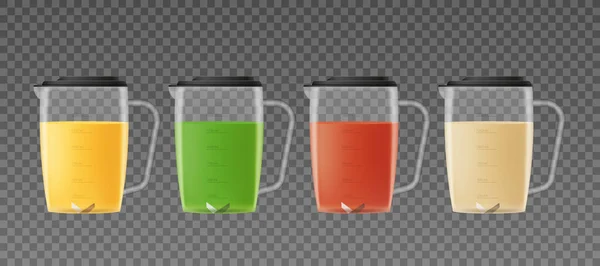 Juice Mug Blender Blender Set Realistic Vector Illustrations Transparent Background — Wektor stockowy