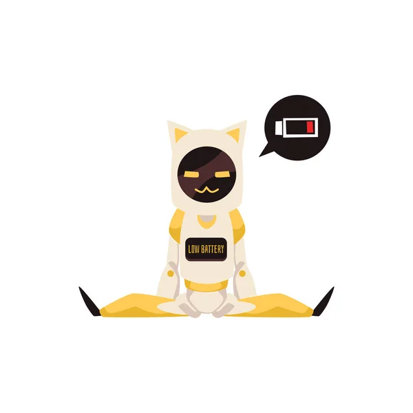 Discharged Robot Mascot Sitting Tired Floor Flat Vector Illustration Isolated — 图库矢量图片