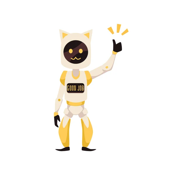 Robot Mascot Phrase Good Job Display Flat Cartoon Vector Illustration — Stock Vector