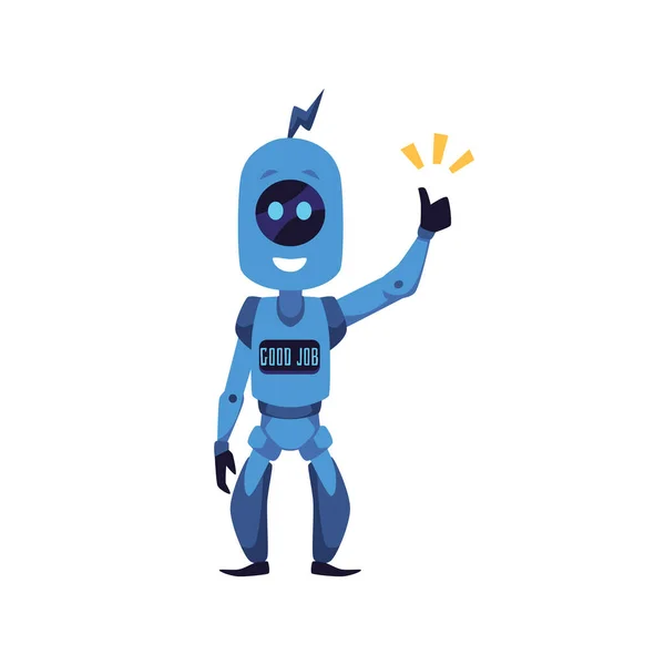 Cheerful Robot Supporting Praising Good Job Flat Vector Illustration Isolated — Vettoriale Stock