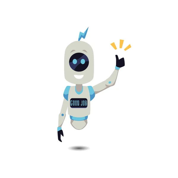 Floating Chat Bot Mascot Robot Praising Good Job Flat Vector — Vector de stock