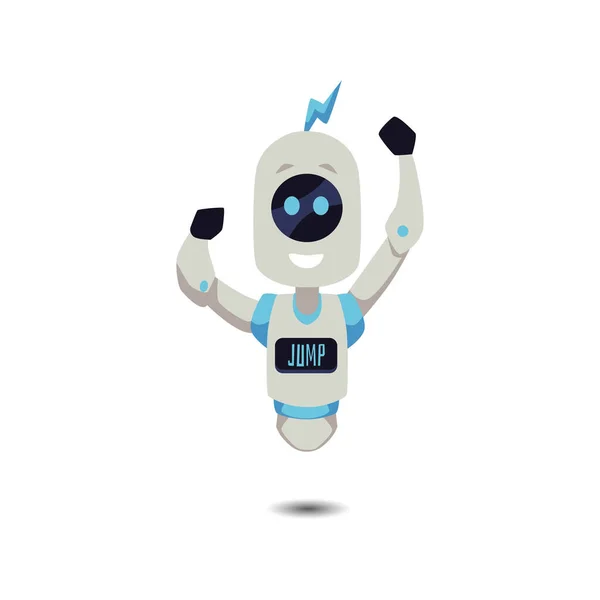 Cute Jumping Robot Mascot Flat Cartoon Vector Illustration Isolated White — Stock vektor