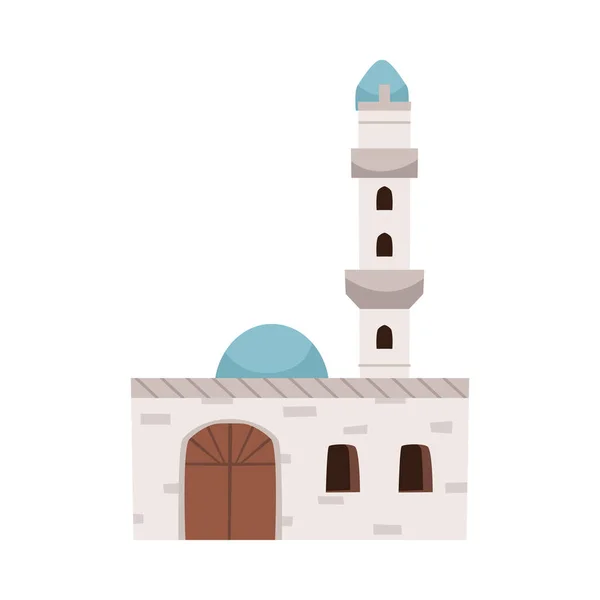 Traditional Islamic Mosque Building Tower Flat Vector Illustration Isolated White — Stock Vector