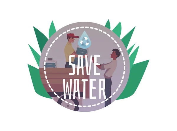 Water Sticker Man Getting Bottled Water Humanitarian Aid Flat Vector — Stockvector