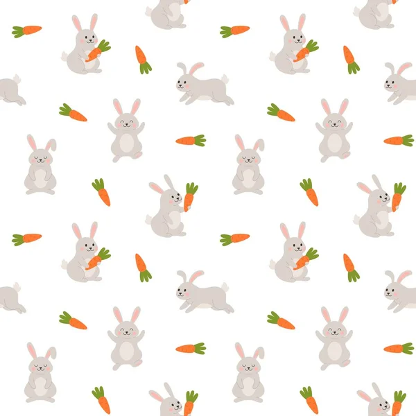 Seamless Decorative Textile Pattern Cute Rabbit Bunny Carrot Flat Cartoon — Stock Vector