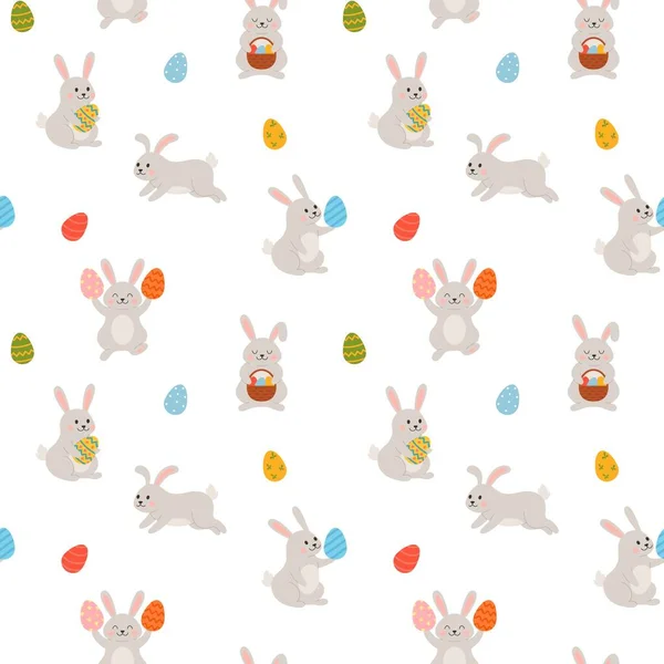 Easter Bunny Seamless Pattern Cartoon Flat Vector Illustration White Background — Stock Vector