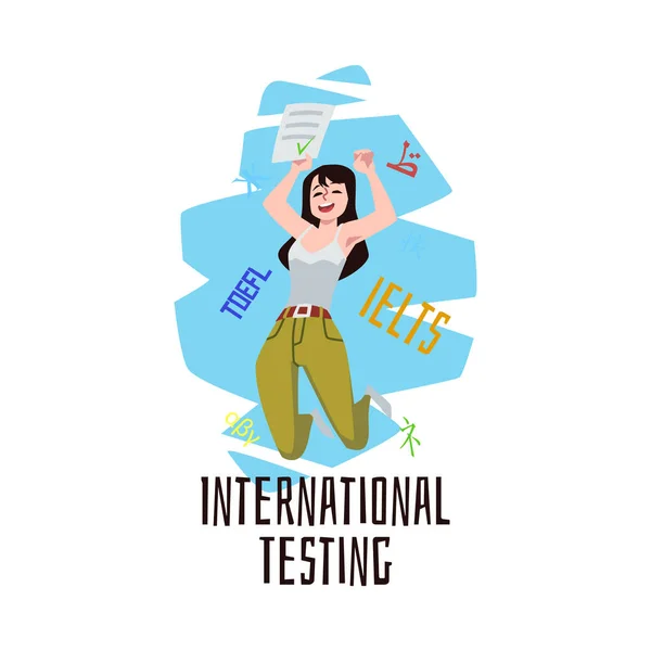 Internationale Taal Testen Banner Ontwerp Platte Vector Illustratie Geïsoleerd Witte — Stockvector