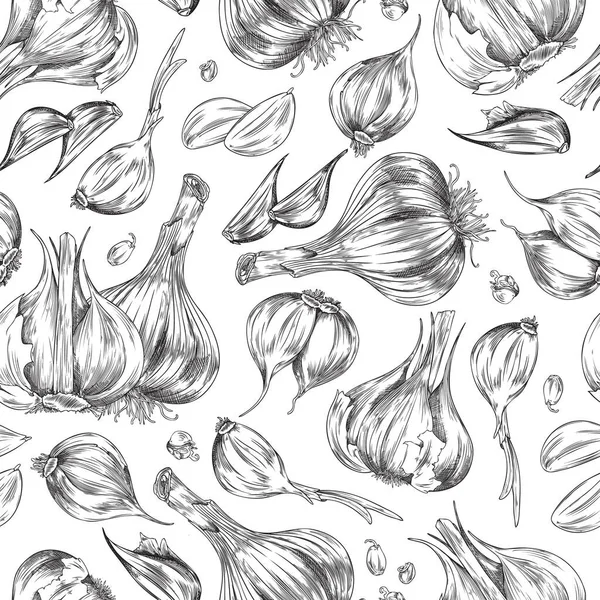 Seamless Monochrome Pattern Hand Drawn Cloves Slices Garlic Sketch Style — Archivo Imágenes Vectoriales