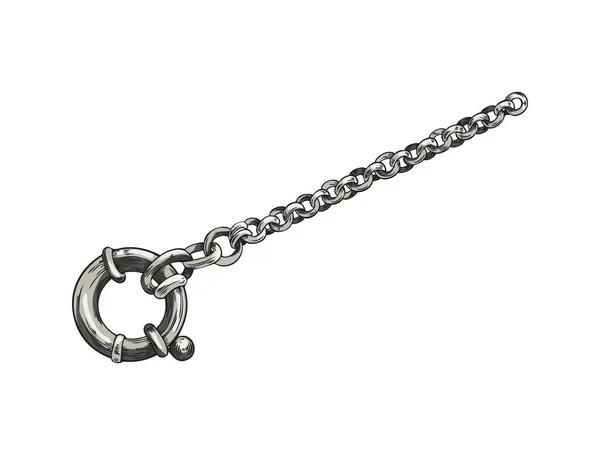 Teil Einer Halskette Oder Taschenuhrkette Mit Krallenverschluss Handgezeichnete Gravurvektordarstellung Isoliert — Stockvektor