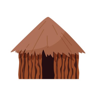 Brown African hut with thatched roof flat style, vector illustration isolated on white background. South national dwelling, simple ethnic building with dark entrance clipart