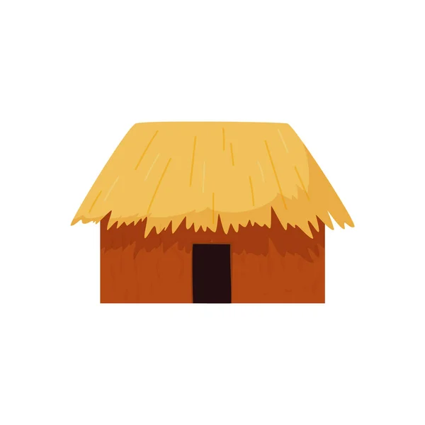 Small Village Hut Thatched Roof Flat Vector Illustration Isolated White — Διανυσματικό Αρχείο