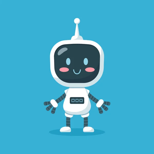 Cute Friendly Baby Robot Standing Flat Cartoon Vector Illustration Isolated — Vector de stock