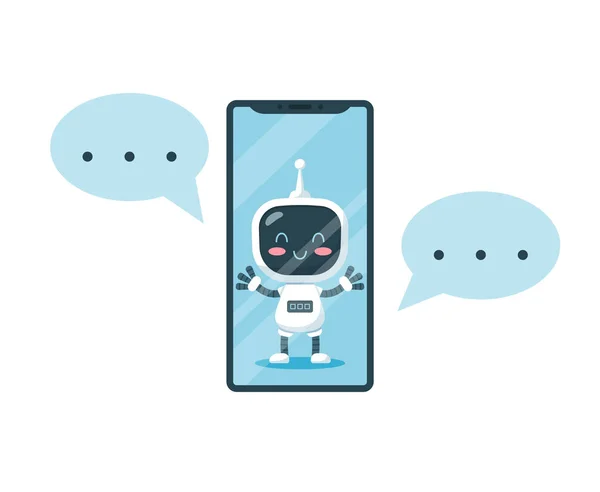 Smartphone Cheerful Chat Bot Chat Bubbles Flat Vector Illustration Isolated — Archivo Imágenes Vectoriales