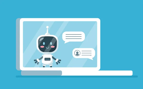 Laptop Robotic Customer Service Cute Chat Bot Character Flat Vector — Vector de stock