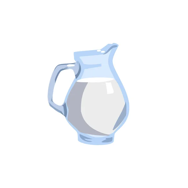Glass Jug Cow Milk Flat Vector Illustration Isolated White Background — Stockvector
