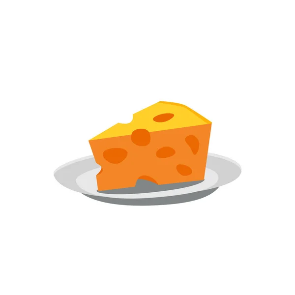 Piece Cheese Plate Flat Vector Illustration Isolated White Background Dutch — 스톡 벡터
