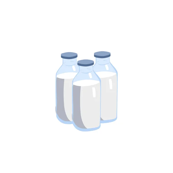 Glass Bottles Milk Flat Vector Illustration Isolated White Background Fresh — Stock vektor