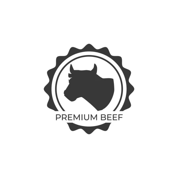 Premium Beef Products Emblem Logo Design Black Silhouette Cow Head — 图库矢量图片